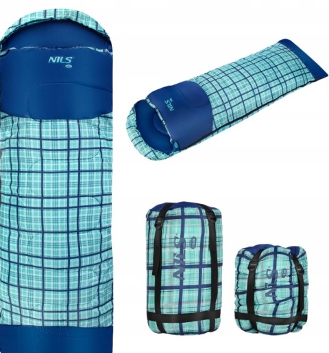 Śpiwór NILS CAMP NC2009 Rozmiar L. 220 cm Niebeska kratka