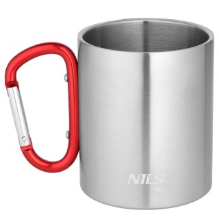 NC17110 KUBEK KEMPINGOWY Z KARABIŃCZYKIEM 300 ML STAL NIERDZEWNA CZERWONY NILS CAMP