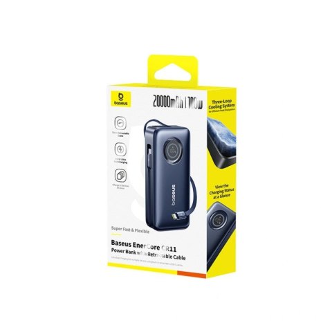 Powerbank Baseus EnerCore CR11 20000mAh 100W ze zwijanym kablami USB-C - czarny