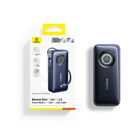 Powerbank Baseus EnerCore CR11 20000mAh 100W ze zwijanym kablami USB-C - czarny