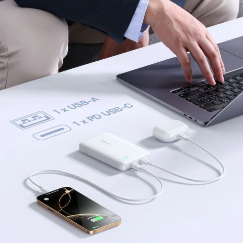 Powerbank Baseus EnerFill FP11 10000mAh 15W z białym kablem USB-C 20V/3A 30cm - biały