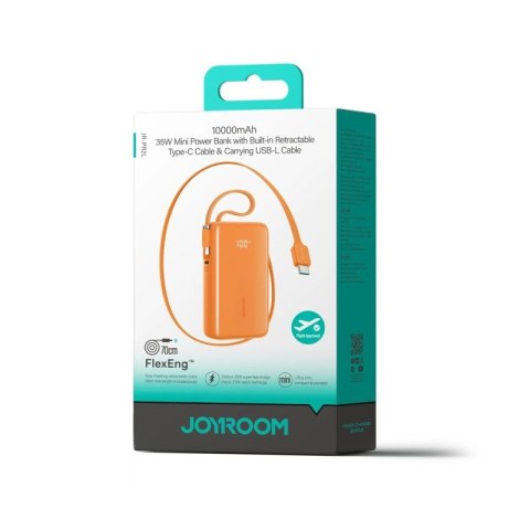 Powerbank Joyroom JR-PR2 35W 10000mAh z wbudowanymi kablami USB-C i Lightning - pomarańczowy