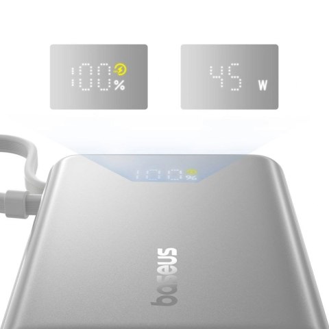 Powerbank Baseus PicoGo 10000mAh 45W z wyświetlaczem cyfrowym z wbudowanym kablem USB-C - tytanowy