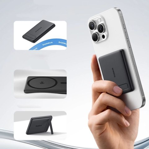 Powerbank Baseus PicoGo AM31 Qi2 5000mAh 20W kompatybilny z MagSafe z podstawką (z czarnym kablem Simple Braided USB-C - USB-C 3