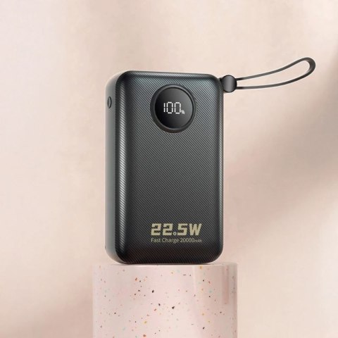 Powerbank Dudao K14+ 20000mAh 22.5W USB-C / USB-A / wbudowane kable Lightning i USB-C - czarny