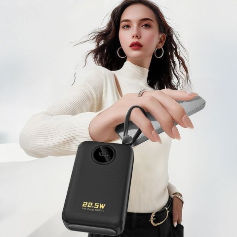 Powerbank Dudao K14+ 20000mAh 22.5W USB-C / USB-A / wbudowane kable Lightning i USB-C - czarny