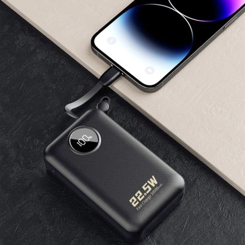 Powerbank Dudao K14+ 20000mAh 22.5W USB-C / USB-A / wbudowane kable Lightning i USB-C - czarny