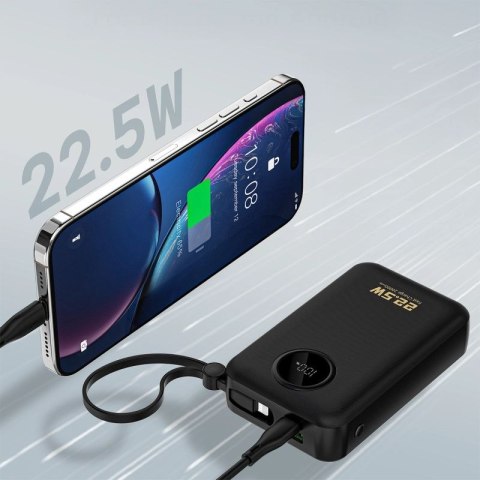 Powerbank Dudao K14+ 20000mAh 22.5W USB-C / USB-A / wbudowane kable Lightning i USB-C - czarny