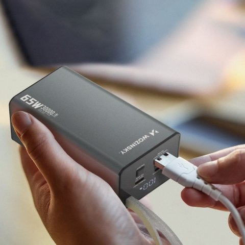 Powerbank Wozinsky K65+ 65W 30000mAh 2x USB-C, 1x USB-A 65W - szary