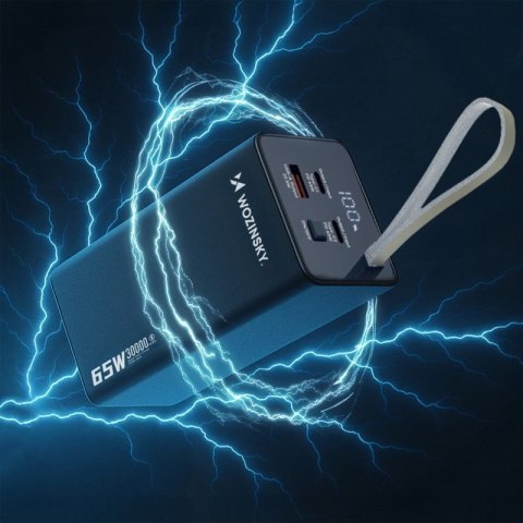 Powerbank Wozinsky K65+ 65W 30000mAh 2x USB-C, 1x USB-A 65W - szary