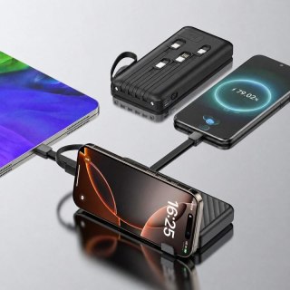 Powerbank Wozinsky W11-B 10000mAh 10W z wbudowanymi kablami i latarką - czarny