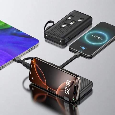 Powerbank Wozinsky W11-B 10000mAh 10W z wbudowanymi kablami i latarką - czarny
