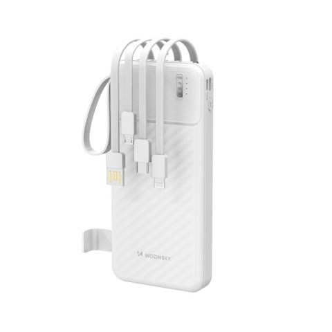 Powerbank Wozinsky W11-W 10000mAh 10W z wbudowanymi kablami i latarką - biały