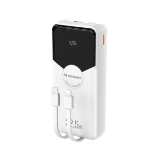 Powerbank Wozinsky WFC-15W 20000mAh 22,5W PD20W z wbudowanymi kablami Lightning i USB-C - biały