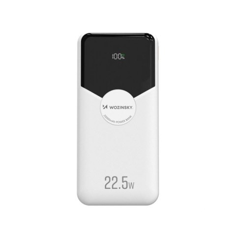 Powerbank Wozinsky WFC-15W 20000mAh 22,5W PD20W z wbudowanymi kablami Lightning i USB-C - biały