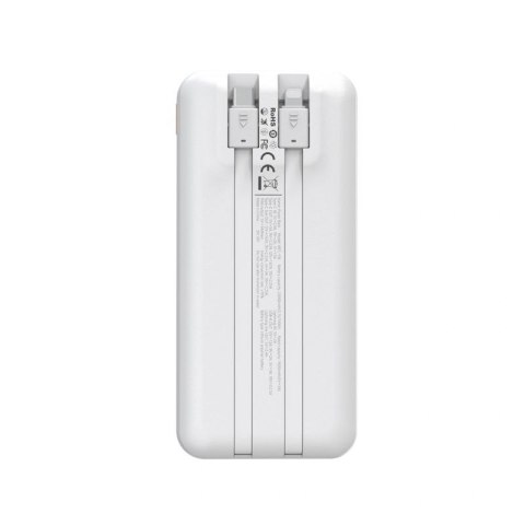 Powerbank Wozinsky WFC-15W 20000mAh 22,5W PD20W z wbudowanymi kablami Lightning i USB-C - biały