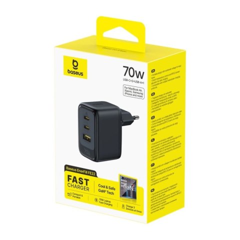 Ładowarka sieciowa Baseus EnerFill FE22 70W 2 x USB-C + USB-A - czarna