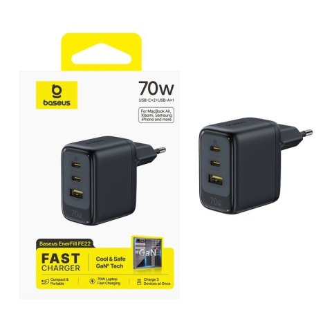 Ładowarka sieciowa Baseus EnerFill FE22 70W 2 x USB-C + USB-A - czarna