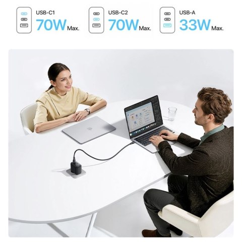 Ładowarka sieciowa Baseus EnerFill FE22 70W 2 x USB-C + USB-A - czarna