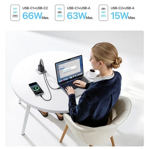 Ładowarka sieciowa Baseus EnerFill FE22 70W 2 x USB-C + USB-A - czarna