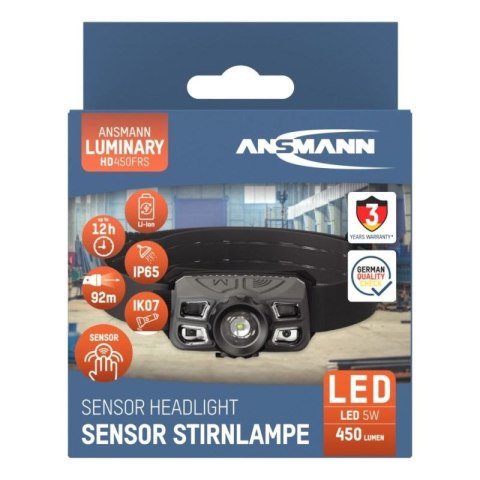 Latarka czołowa Ansmann priekiniu žibintu HD450FRS Li-Ion, USB-C 1600-0528
