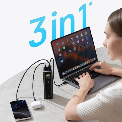 Powerbank Cuktech PB200U 210 W 20000 mAh 2x USB-C + USB-A z wyświetlaczem TFT i kablem USB-C 240 W - czarny