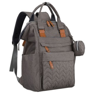 Szary plecak dla mamy wykonany z poliestru, zamykany suwakiem, dwukomorowy - Peterson