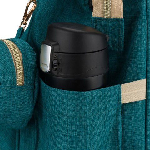 Turkusowy plecak dla mamy wykonany z poliestru, wyposażony w port USB i dwie komory - Peterson