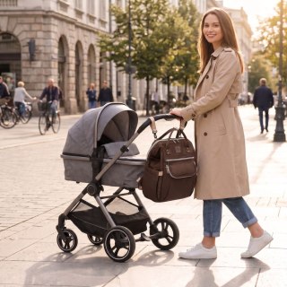 Brązowy plecak mommy-bag wykonany z poliestru, dwukomorowy i zamykany suwakiem - Peterson
