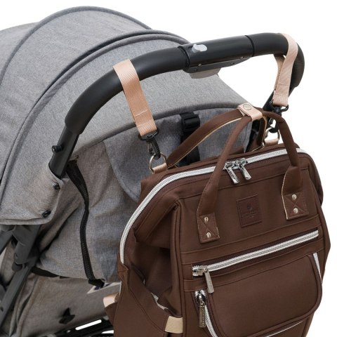 Brązowy plecak mommy-bag wykonany z poliestru, dwukomorowy i zamykany suwakiem - Peterson