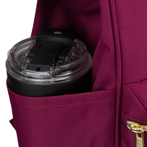 Jednokomorowy plecak damski z poliestru w burgundowym kolorze, wyposażony w port USB - Peterson