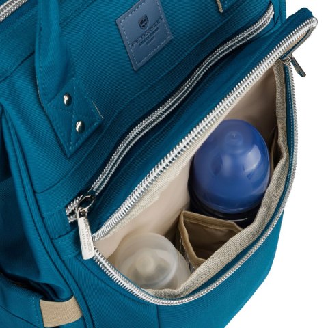 Plecak mommy-bag wykonany z poliestru w turkusowym kolorze, zamykany suwakiem - Peterson