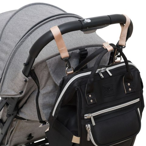 Plecak typu mommy-bag wykonany z poliestru w czarnym kolorze, dwukomorowy i zamykany suwakiem - Peterson