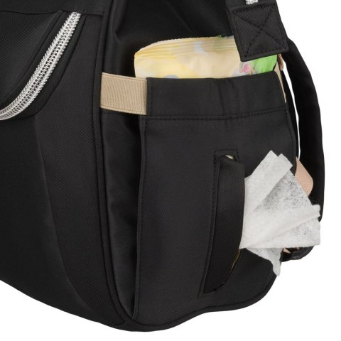 Plecak typu mommy-bag wykonany z poliestru w czarnym kolorze, dwukomorowy i zamykany suwakiem - Peterson