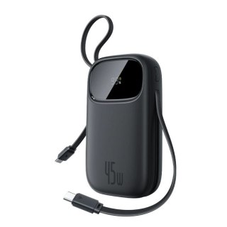 Powerbank Baseus EnerFill FC31 QPow3 10000mAh 45W z wyświetlaczem cyfrowym z 2 wbudowanymi kablami USB-C - czarny