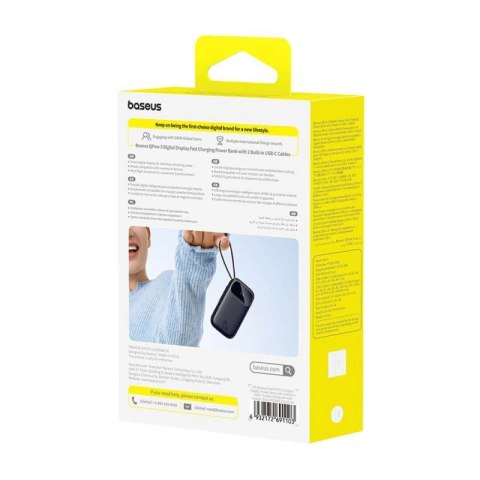 Powerbank Baseus EnerFill FC31 QPow3 10000mAh 45W z wyświetlaczem cyfrowym z 2 wbudowanymi kablami USB-C - czarny
