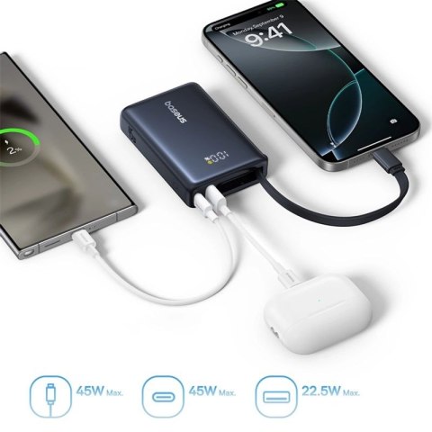 Powerbank Baseus PicoGo 10000mAh 45W z wyświetlaczem cyfrowym z wbudowanym kablem USB-C - czarny