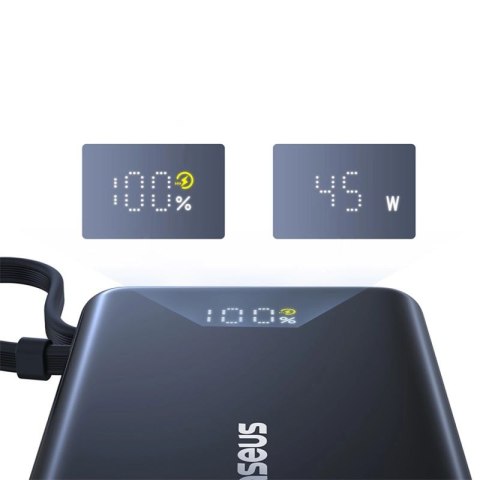 Powerbank Baseus PicoGo 10000mAh 45W z wyświetlaczem cyfrowym z wbudowanym kablem USB-C - czarny