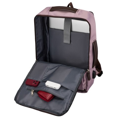 Różowy, podróżny plecak wykonany z poliestru, wyposażony w port USB - Peterson