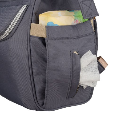 Szary plecak mommy-bag wykonany z poliestru, dwukomorowy i zamykany suwakiem - Peterson