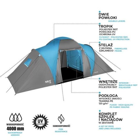 [DUP] NC6031 NIEBIESKO-SZARY NAMIOT KEMPINGOWY HIGHLAND NILS CAMP