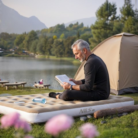 NC2801 MATERAC TURYSTYCZNY DMUCHANY 191X73X22 CM BEŻOWY NILS CAMP