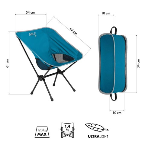 NC3320 KRZESŁO SKŁADANE ULTRALIGHT NIEBIESKIE NILS CAMP