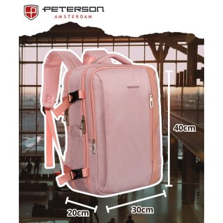 Plecak z miejscem na laptopa wykonany z cordury w różowym kolorze, zawieszony na regulowanych szelkach - Peterson