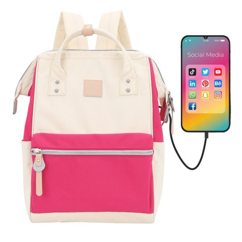 Różowo-ecru plecak miejski z miejscem na laptopa i portem USB - Himawari