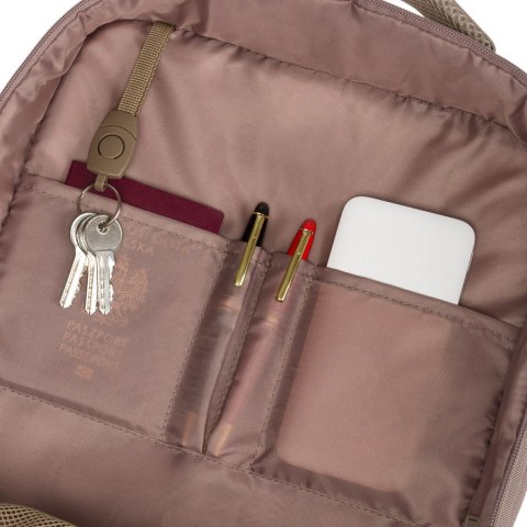 Beżowy plecak podróżny wykonany z cordury z portem USB - Peterson