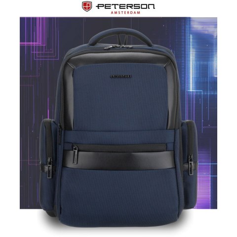 Granatowy plecak podróżny z kieszenią na laptopa do 14 cali - Peterson