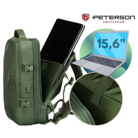 Zielony plecak podróżny z miejscem na laptopa i portem USB - Peterson