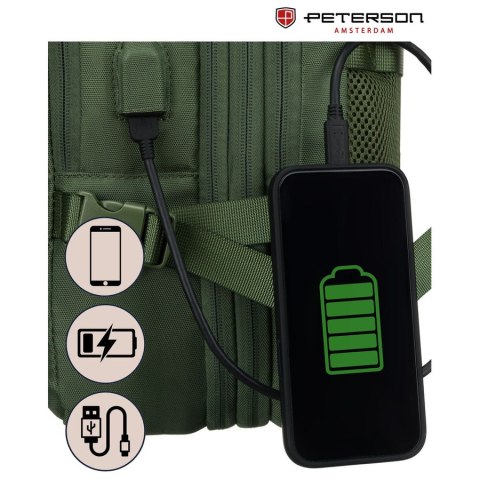 Zielony plecak podróżny z miejscem na laptopa i portem USB - Peterson