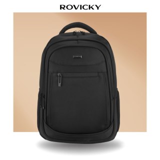 Duży, podróżny plecak z poliestru w czarnym kolorze, idealny na bagaż podręczny - Rovicky